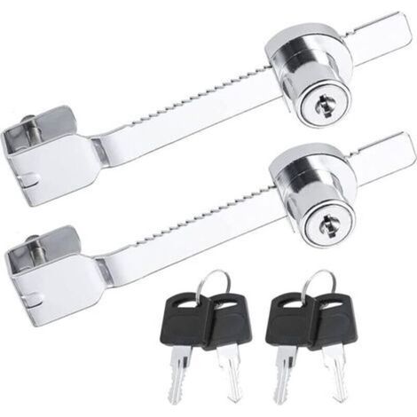 2 Pack Sliding Saw Lock with Key Glass Showcase Lock for Vivarium, Terrarium, Showcase, Ratchet Lock for Glass Door, Keyed Alike (Silver) (1/5)