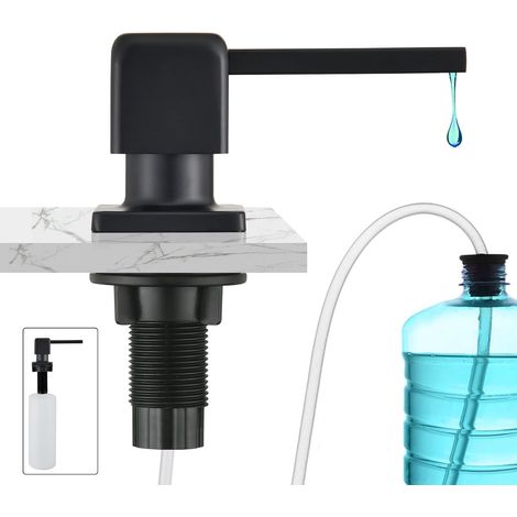 Distributeur de Savon Encastrable, Distributeur Savon Liquide Encastrable avec Bouteille 500ML et Ensemble de rallonge de 1,0 m, Distributeur Savon Evier Cuisine Rotatif à 360°, Noir Mat'Noir Mat(carr