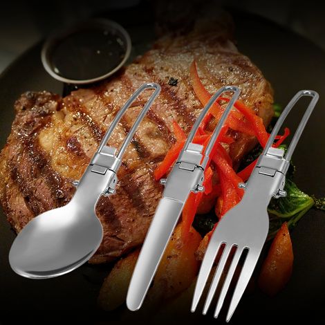 Ensemble de couverts en acier inoxydable, cuillère pliante, coupe-fourchette, vaisselle pour Camping en plein air pique-nique cuisine à domicile 3 pièces (1/5)
