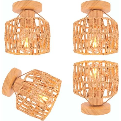 Lot de 4 Rétro Plafonnier Industriel Carré Lampe de Plafond Vintage en Rontin Brun Luminaire Abat-jour Cage pour Couloir (1/5)