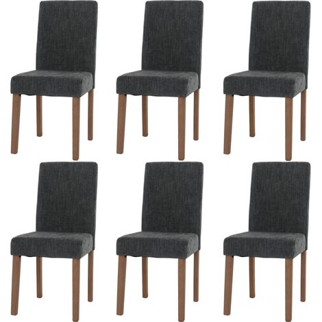 Lot de 6 chaises de salle à manger Littau, chaise de cuisine à dossier haut, tissu/textile chenille bois gris foncé, p (1/5)