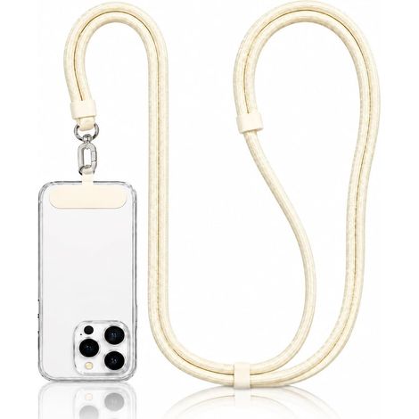 Lanière de téléphone portable, tour de cou universel en nylon extensible et rotatif à 360°, idéale pour la randonnée, les voyages et les activités de plein air. Couleur : beige clair. (1/5)
