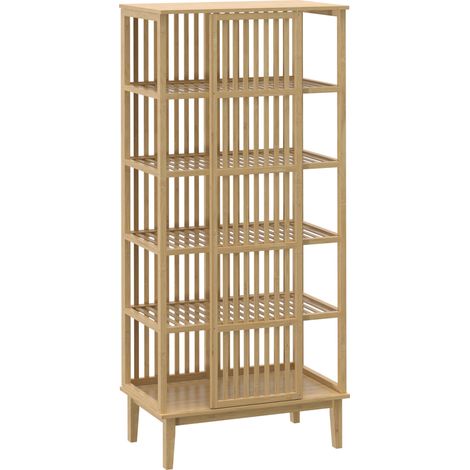 Armoire en bambou à 5 étagères et porte coulissante, design ajouré, bois naturel (1/5)
