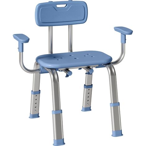 Sedia da doccia larga 60-70 x 52 x 62-72 cm seduta regolabile antiscivolo antiruggine moderna ed essenziale in alluminio blu 210000856