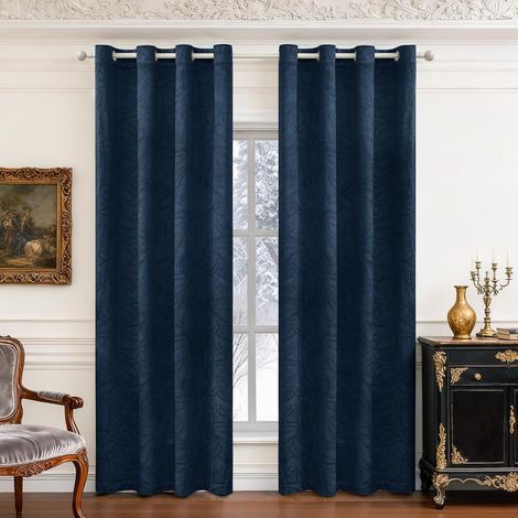 Rideaux Occultant Thermique Isolant Lot De 2, 140x260CM, Bleu Foncé (1/5)