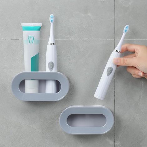 Soporte autoadhesivo para cepillo de dientes eléctrico, 2 piezas, organizador de baño para montaje en pared con soporte ajustable. (1/5)