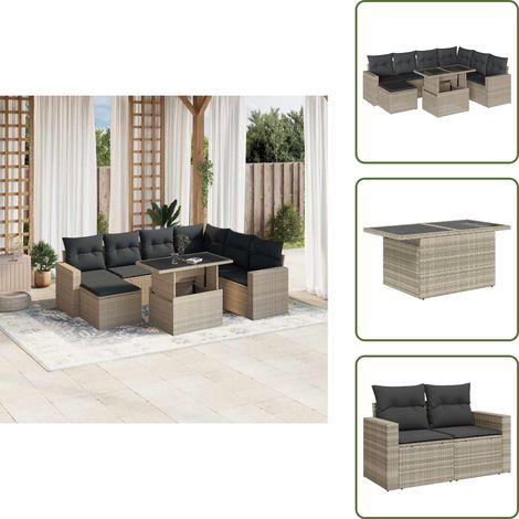 Sofás sintéticos - vidaXL Set de sofás de jardín 8 pzas y cojines ratán sintético gris - Ratán sintético