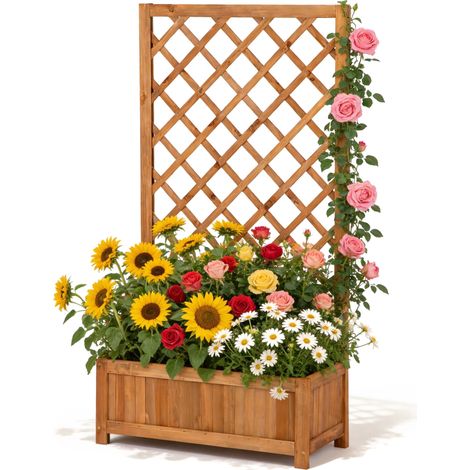 Jardinière surélevée avec treillis en bois, jardinière avec tuteur pour plantes grimpantes, parterre de jardin vertical pour fleurs, légumes et herbes, jardinière pour balcon, terrasse et jardin (1/5)