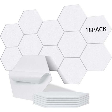 Set di 18 pannelli acustici esagonali autoadesivi Isolamento acustico efficace ad alta densità (230 kg/m³) NRC 0,95 – Perfetto per pareti e porte, sale giochi, porcellana bianca (1/4)