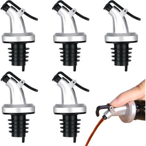 5 teiliges Deluxe Ausgießer Set: Weinausgießer, Öleinfüllstutzen, Flaschenverschluss für Öl und Essig, auslaufsicherer Flaschenverschluss, für Öl (1/5)