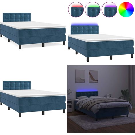 Sommier à lattes de lit avec matelas LED bleu foncé 120x190 cm - Lit Plateforme - Lit Design - Lit Moderne - Lit Capitonné - Lit Velours - Home & Living (1/5)