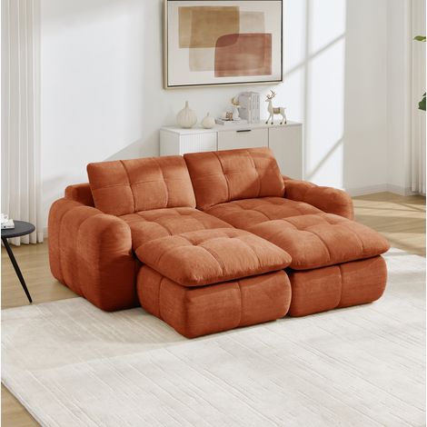 Divano modulare 194x160x68 cm, con 2 pouf, senza telaio, seduta ampia e profonda, chenille arancione (1/5)