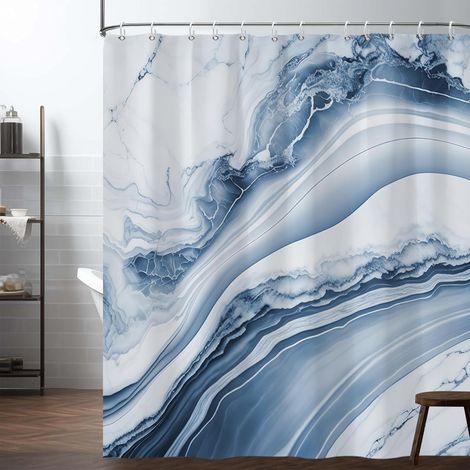 Bleu marbre Rideau de Douche Abstrait Ombre marbre Tissu Rideaux de Douche pour décor de Salle de Bain Luxe Moderne esthétique imperméable Salle de Bain décorative 150x200cm (1/5)