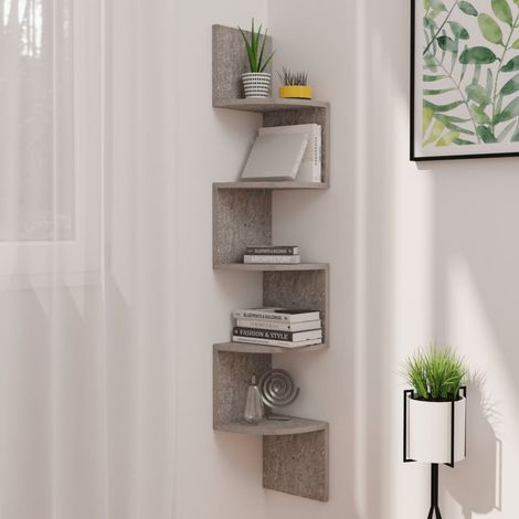 vidaXL Scaffale Angolare a Muro Grigio Cemento 19x19x123cm