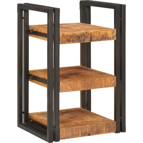 Comodino Armadio da Notte Mobiletto da notte Marrone e Nero 38 x 33 x 58 cm Legno di mango massello (1/5)