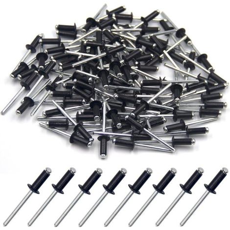 100 pièces de rivets aveugles en aluminium 4.8 x 12mm, rivets à bout ouvert, rivets pop, paquet de 100 (Noir) (1/5)