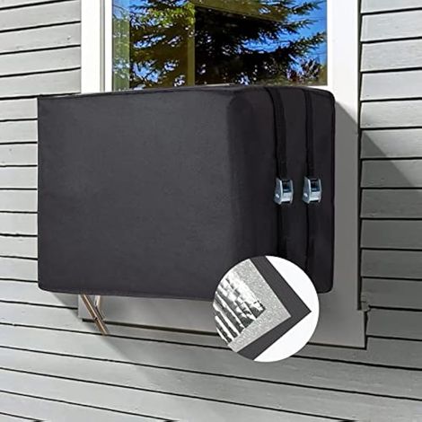 Housse d'isolation pour climatiseur de fenêtre pour unité extérieure, anti-poussière et imperméable, 3 couches, 45,7 x 33 x 30,5 cm (L x H x P) - Noir (1/5)