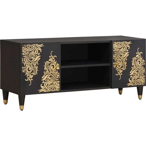 vidaXL Mobile TV Nero 105 x 33 x 46 cm Legno di mango massello