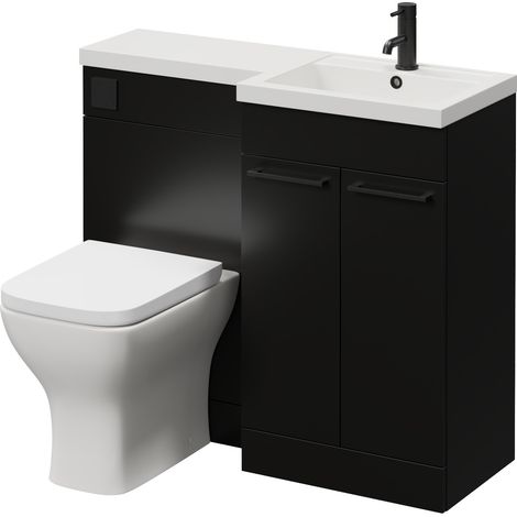 Napoli 390 Matt Black 1000mm 2 Door Vanity Unit Toilet Suite with Right Hand Square Lucia Basin - 1000mm - Matt Black 160mm HandleWith Kingston Toilet Pan and Seat