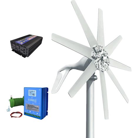 Générateur éolien, contrôleur hybride MPPT, éolienne horizontale de 1000W petite taille, Avec système d'onduleur, 1000W, 24V (1/2)