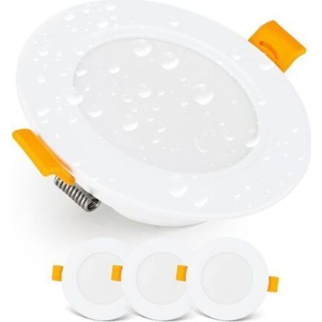 LED-Einbaustrahler, IP54-LED-Deckenspots für Badezimmer und Feuchträume, Kaltweiß (6000 K), 3er-Pack extraflache runde LED-Spots, 7 Watt (7 W) / 700 Lumen, Weiß (1/5)