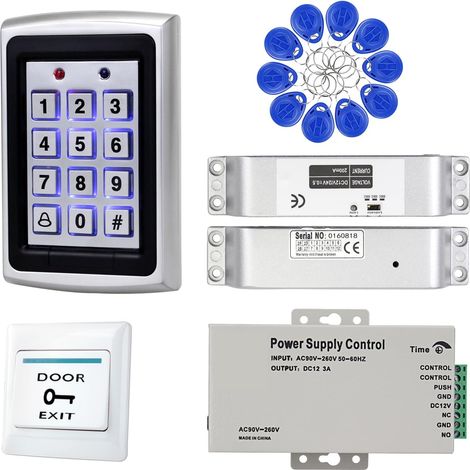 Kit de système de contrôle d'accès Domestique Complet, Clavier métallique pour 1 000 utilisateurs + Alimentation 12 V 3 A + Bouton de Sortie de Porte + avec Serrure électrique (1/5)