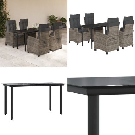 5-tlg. Garten-Essgruppe mit Kissen Grau Poly Rattan - Gartentisch - Gartenstuhl