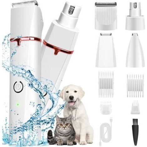 Tondeuse pour Chien IPX7 Étanche 4 en 1 Coupe-Ongles Électrique Chat Rechargeable Faible Bruit avec 4 Accessoires de Peigne Différents pour Chiens Chats Patte Corps Visage etc (1/5)