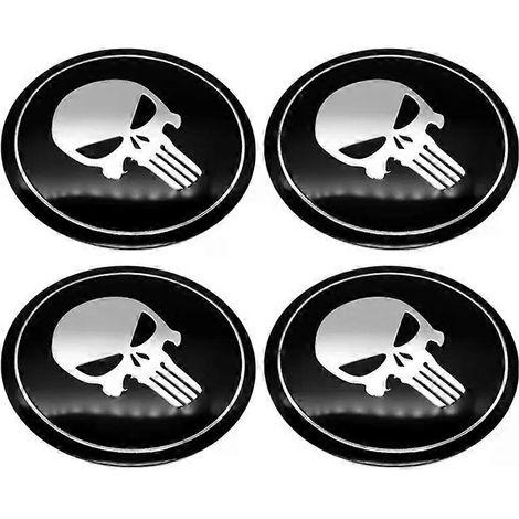 Lot de 4 emblèmes tête de mort (56 + 60 mm) pour enjoliveurs de roue de voiture - Accessoires de décoration et de style automobile - Couleur : Argent (56 mm) (1/4)