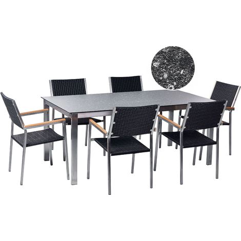 Garden Dining Set 6 Seater COSOLETO/GROSSETO Tempered Glass Granite Effect Black (1/5)