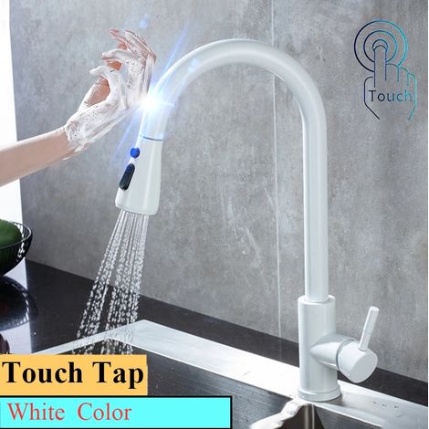 (touch-white-G1/2)Robinet mitigeur de cuisine tactile Shenducs - Amélioration de l'habitat - Robinet d'eau chaude et froide extractible - Robinet de cuisine tactile à capteur sensible (1/5)