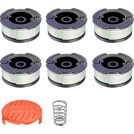 Juego de 6 carretes de hilo para desbrozadora compatibles con Black & Decker, 1,65 mm de diámetro, 10 m de longitud, contiene 6 carretes de corte de repuesto, 1 tapa de repuesto y 1 resorte. (1/5)