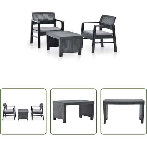 Gartenlounge - 3-tlg. Garten-Lounge-Set Kunststoff Anthrazit (1/5)