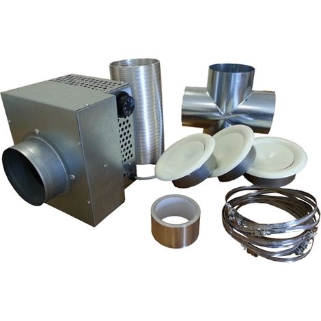 Kit de distribution d'air chaud 3 bouches 350 m3 pour cheminée