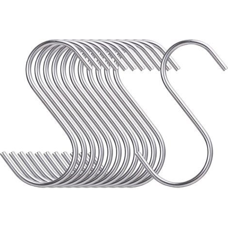 12 - Crochet En S - Acier Inoxydable - Suspension Ustensiles Cuisine Et Vêtements Pour Barre Métal Ou Grille Murale Argent 8cm (1/5)