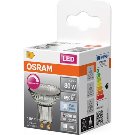 Lampadina LED riflettore OSRAM GU10, vetro, 51W, 650lm, 120D, luce bianca fredda OSRAM (1/3)