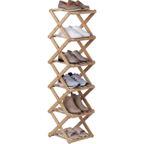 Relaxdays Schuhregal, 6 Schuhablagen, Klappregal für Flur & Schlafzimmer, HBT 105 x 28 x 28 cm, faltbar, Bambus, natur