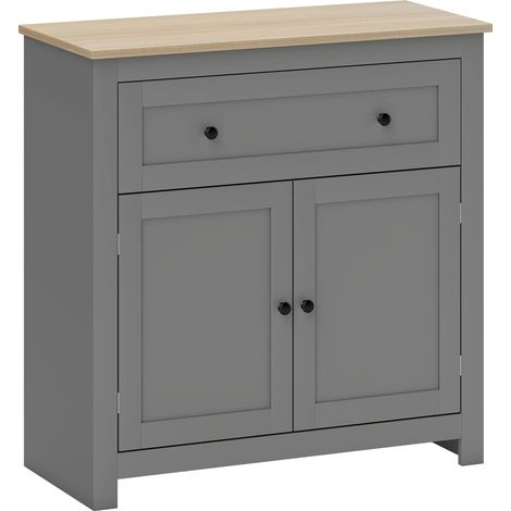 Credenza Cucina Bassa 78.5x35x80 cm con Cassetto e Armadietto in Legno Grigio (1/5)