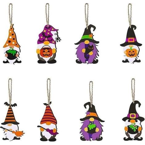Gnome d'Halloween, ornement suspendu, couleur noire orange, décoration fête intérieur, 8 pièces (1/3)