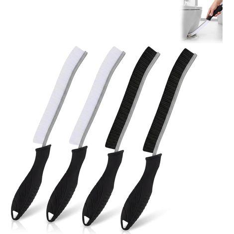 Brosse de Nettoyage Fissures Multi-Usage, Lot de 4 Brosse WC et Joints Carrelage Poils Durs Nylon, Outil de Nettoyage Cuisine Salle de Bain Mur Sol, Manche Plastique (1/5)