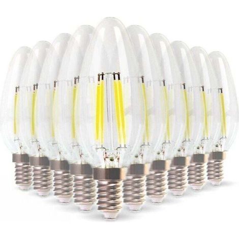 Lot de 10 Ampoules LED E14 Flamme Filament 4W Eq 40W blanc chaud 2700K (1/2)