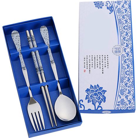 3 pièces Divers accessoire de portail, fourchette cuillère baguettes acier inoxydable, bleu, 20,0 x 9,0 x 1,5 cm, voyage (1/5)