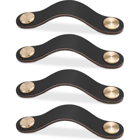 Poignées de meubles en cuir (noir, 96 mm), poignées de porte d'armoire en cuir, poignées de tiroir, poignées de meubles de salle de bain vintage. (1/4)