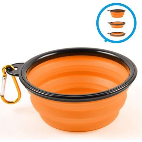 Zusammenklappbarer Silikonnapf für Hunde und Katzen, orange, mit Karabinerhaken, Größe S, 350 ml (1/5)