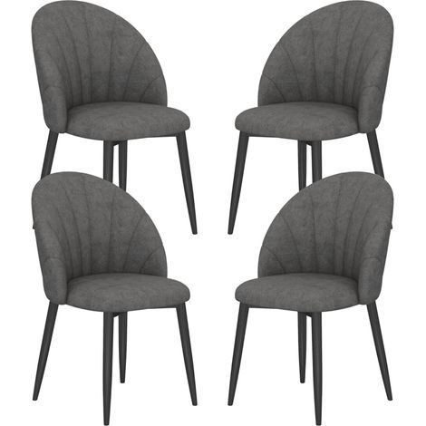 Set di 4 sedie da pranzo effetto velluto, gambe in acciaio, grigio scuro, senza braccioli (1/5)