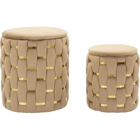 Pouf mauro ferretti set due pezzi sabbia dorato 37x42cm 28x35cm