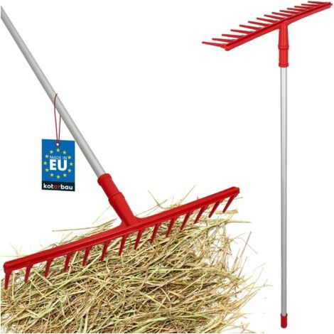 Rateau Jardin - Rateau À Feuille - Plastique - 54 cm - 14 Dents - avec Manche en Aluminium 130 cm - Extra-Click - Léger - Balai a Gazon - Ergonomique - Rouge & Argenté-NANOTEH (1/5)