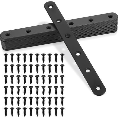Lot de 10 Supports plats, Fer Q235 noir, Trous fraisés, Plaque de jonction, Réparation meubles (1/5)