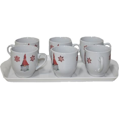 Set caffè 6 tazzine con vassoio decorazioni di natale gnomo elfo idea regalo addobbi casa cucina tavolo in scatola (1/5)