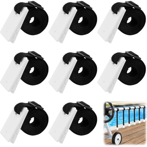 Lot de 8 bandes de fixation pour bâche de piscine et pinces (1/5)